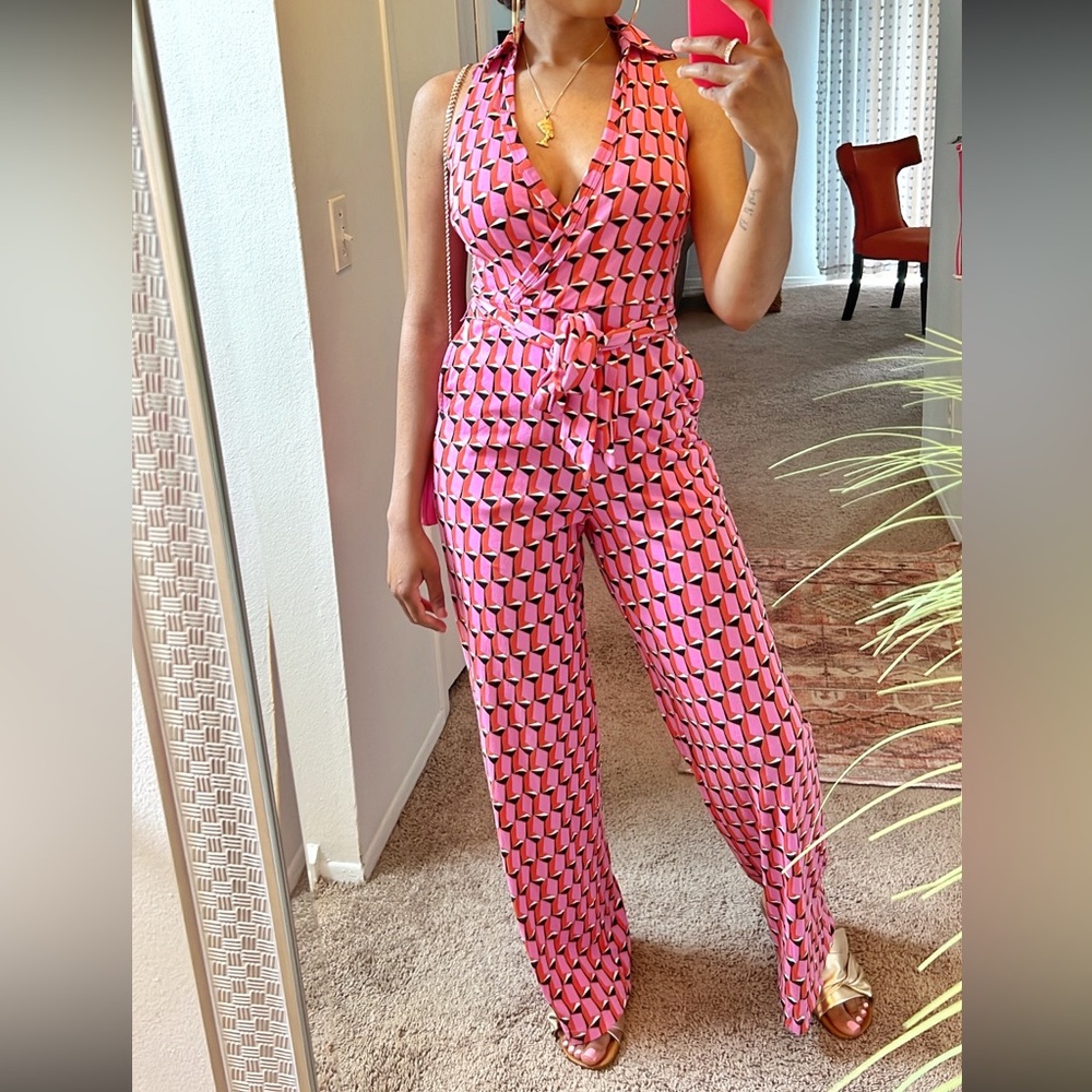 DVF Stylish Pink Geometric Women's Jumpsuit